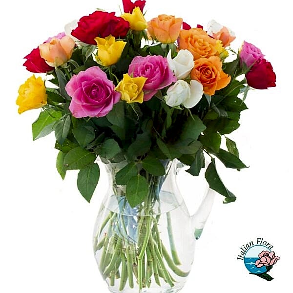 Multi-coloured roses bouquet