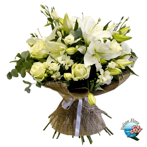 Bouquet of white roses and lilies