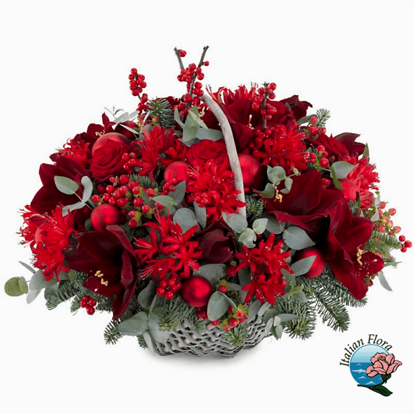 Christmas arrangement of red flowers