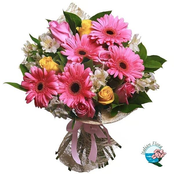 Bouquet of pink gerberas and white alstromerias