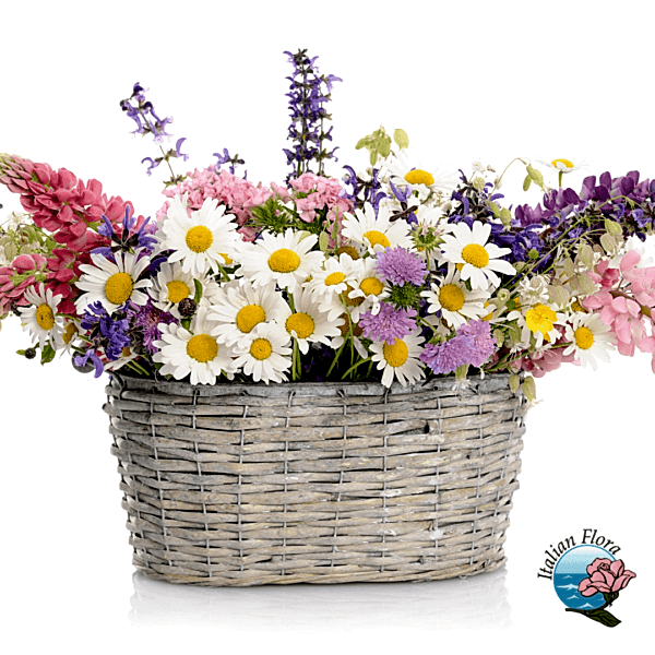 Basket of spring flowers