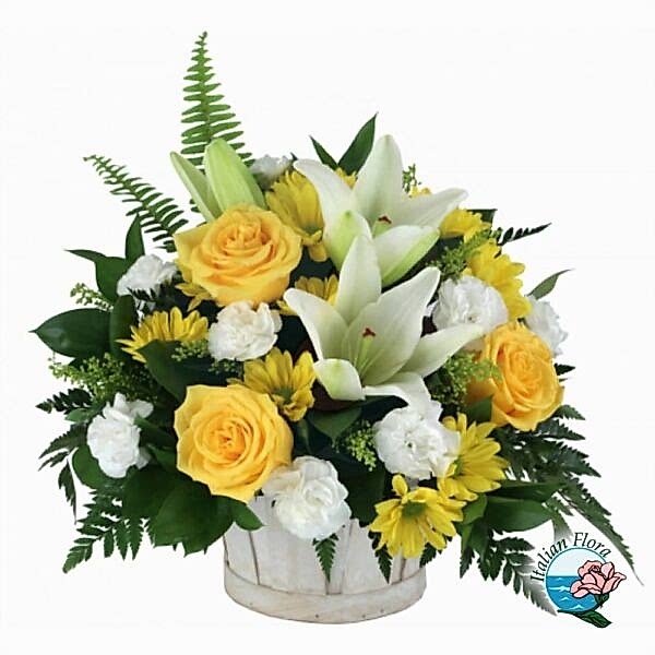 yellow and white funeral arrangement