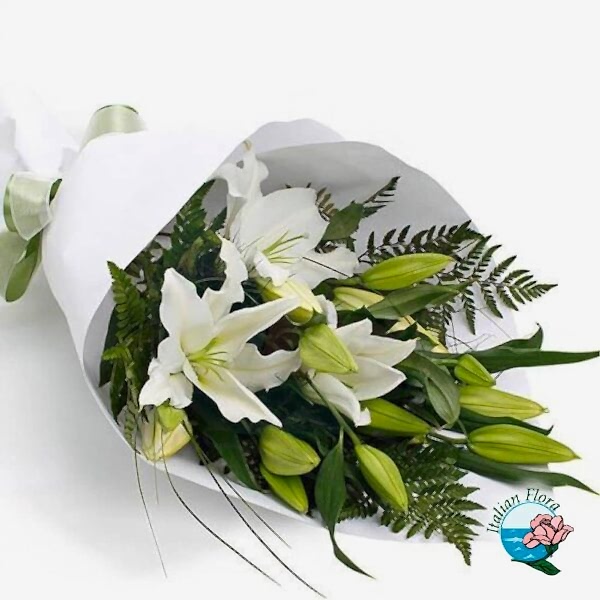 Funeral bouquet of white lilies