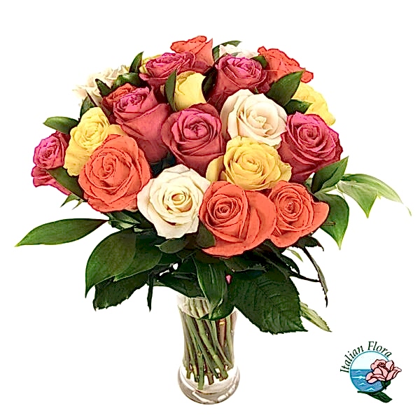 Bouquet of 24 mixed color roses