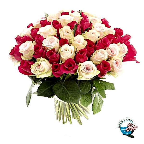 50 mix pink and red roses