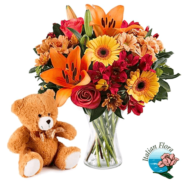 Orange Bouquet with Teddy