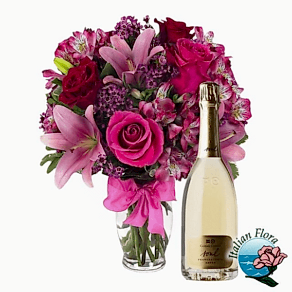 pink bouquet with white wine