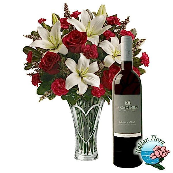 White and red bouquet with red wine