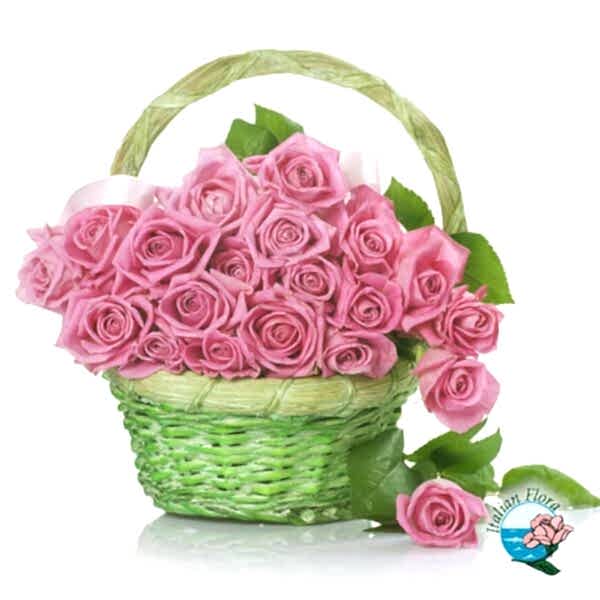 basket of pink roses