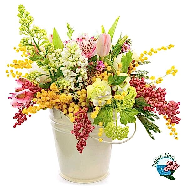 Spring flowers arrangement with mimoza